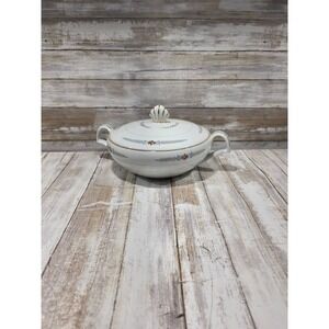 Narumi China Japan Lidded Round Tureen Floral Rose Gold Trim White Porcelain